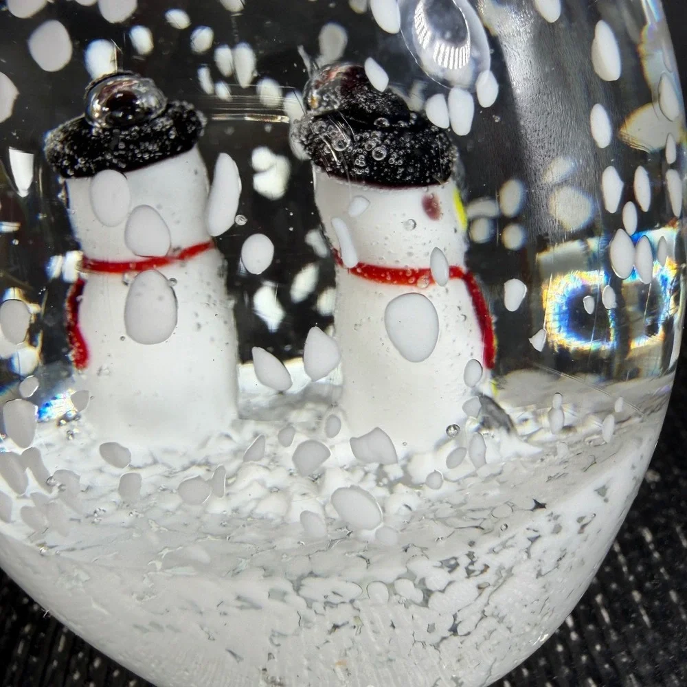 Heavy Glass Snowman Egg Paperweight Winter Snow Scene 4 inch Holiday Decor